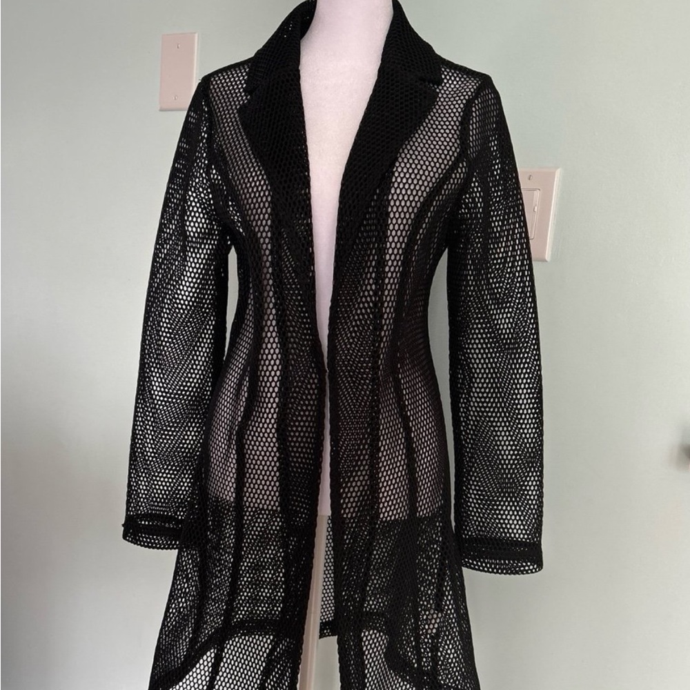 Tesoro Moda Black Mesh fish net see through lingerie or everyday jacket